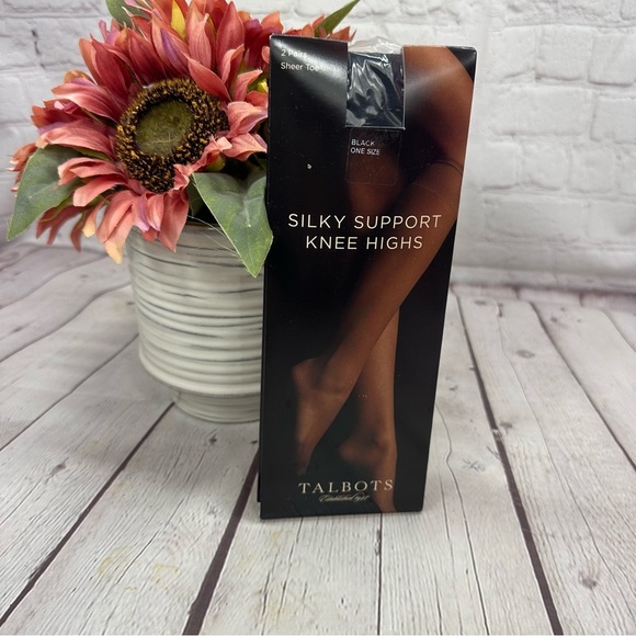NWT talbots Silky support Black Knee Highs sheer toe 2pk panty hose - Picture 1 of 6